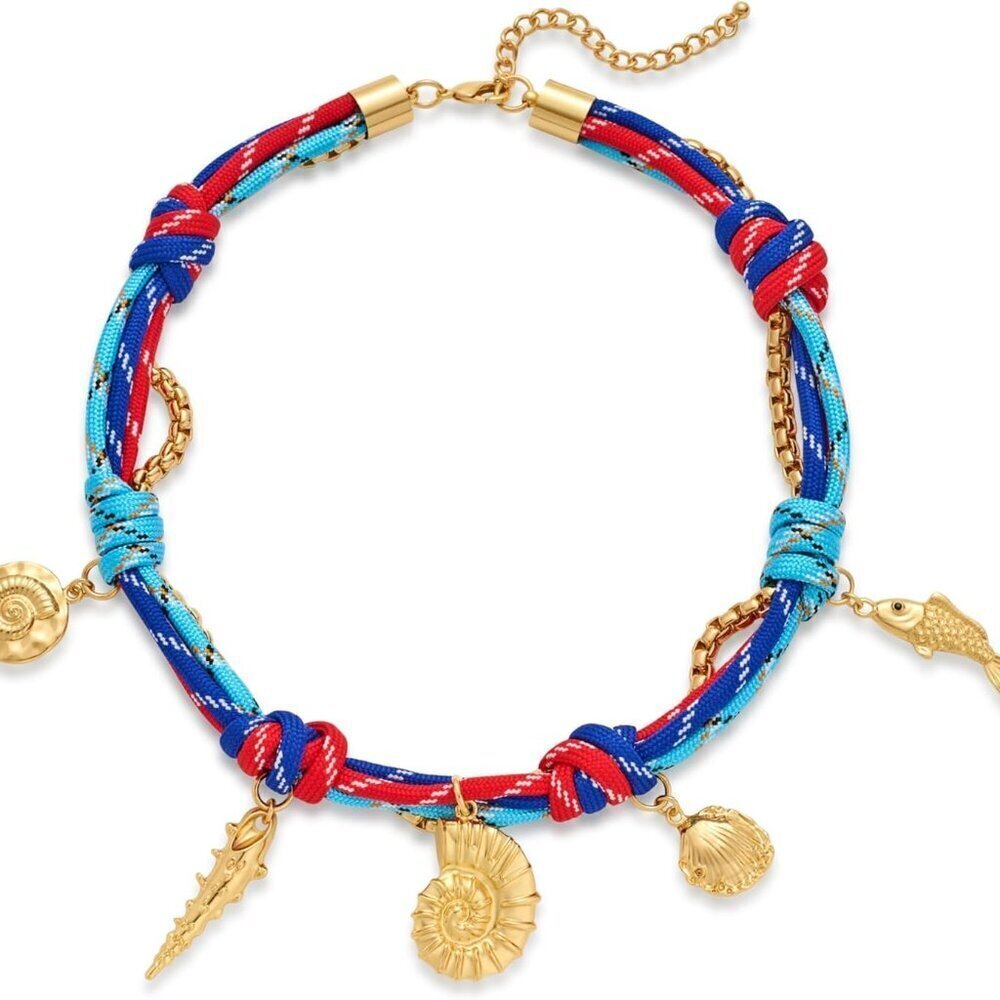 Gold Sea Shell Charms Necklace Women Braided Rope Beach Summer Jewelry